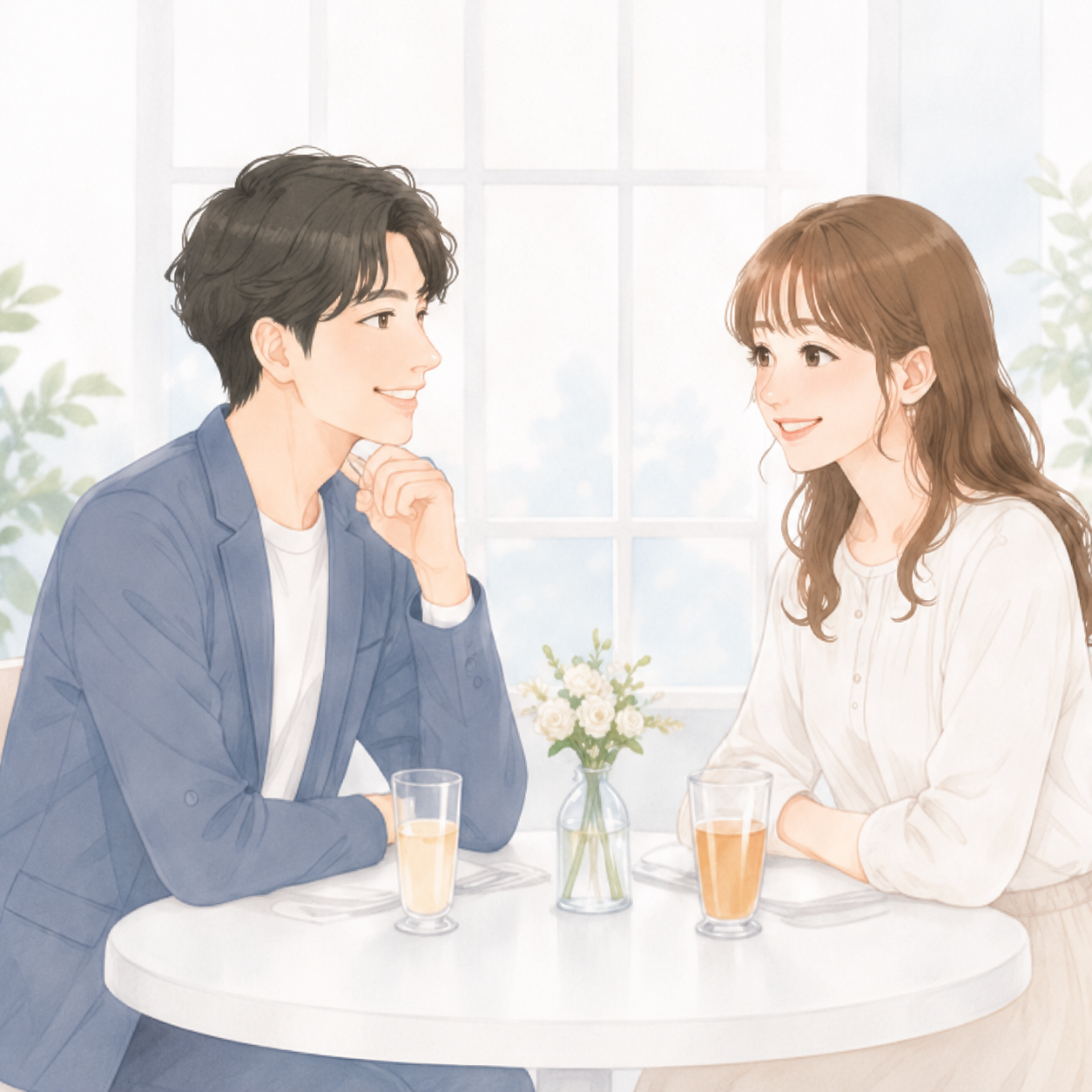 会場で1対1の会話を楽しむ男女