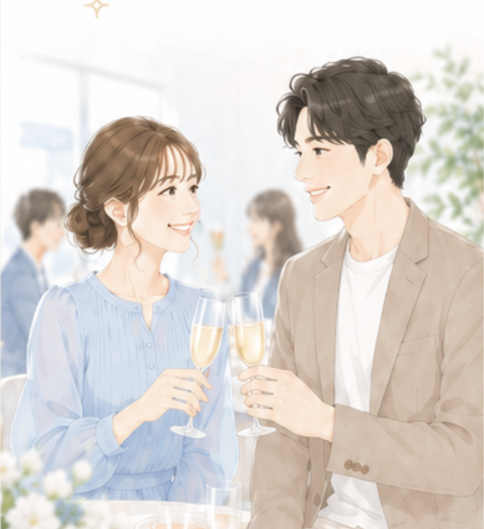イベント会場で乾杯する男女