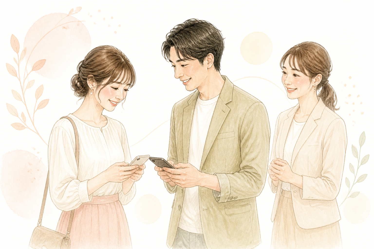 連絡先を交換する参加者を見守るスタッフ